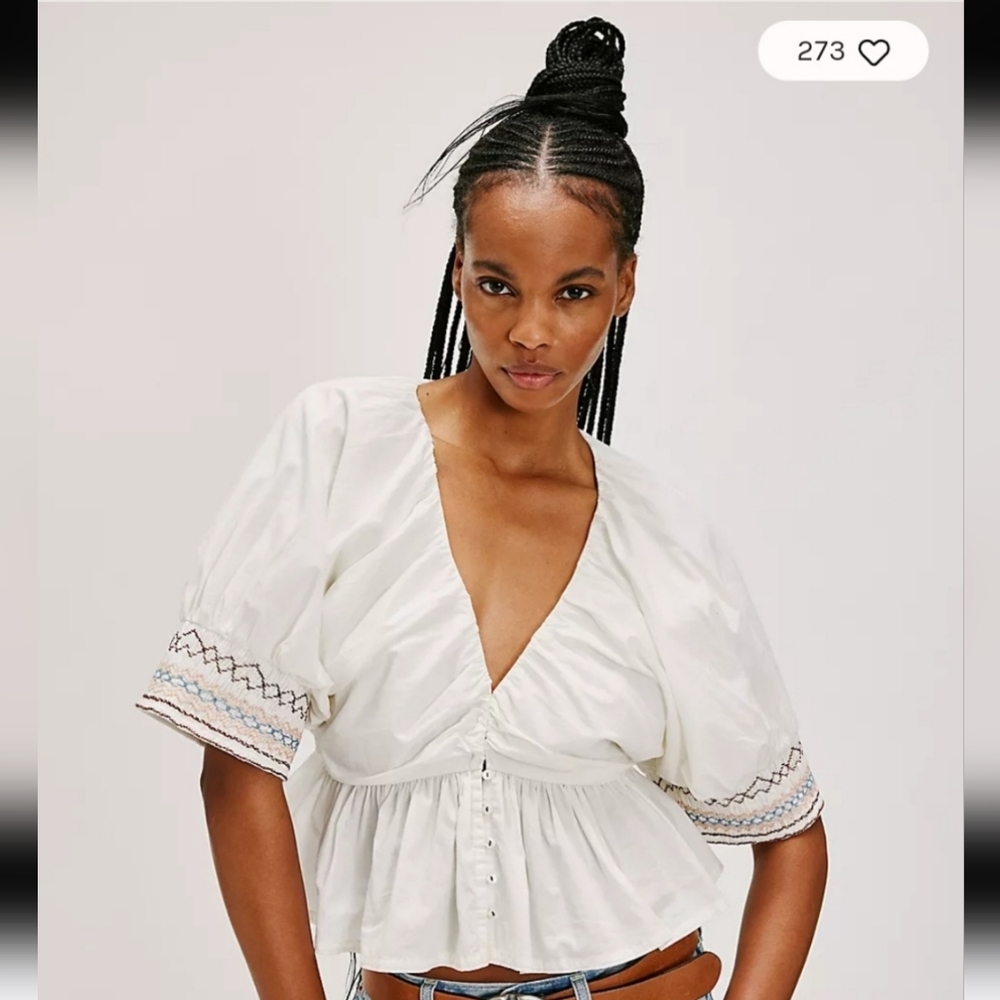 NEW!!!! Free People Where We Meet Smocked Blouse, Sz XL